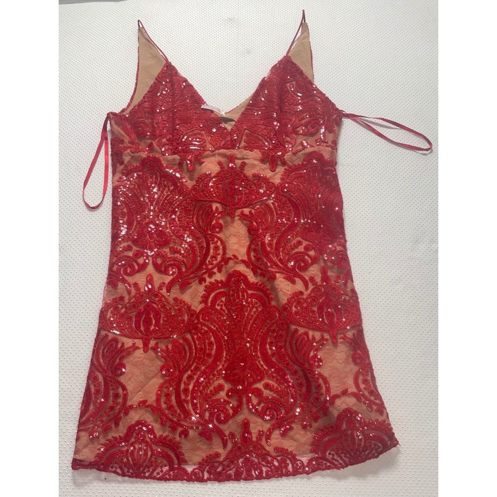 Free People Red Sequin Lace Mini Dress